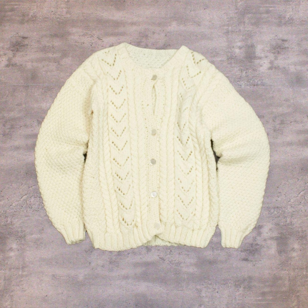 Handmade Cable Fisherman Chunky Cozy Winter Knitwear White Cardigan Sweater